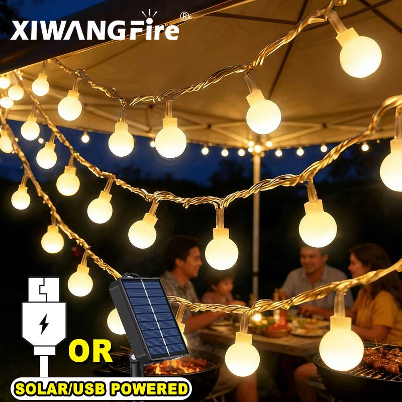 Outdoor Camping Glamping - Lampki solarne/USB/bateryjne, 3-10M, kule LED, wodoodporne,