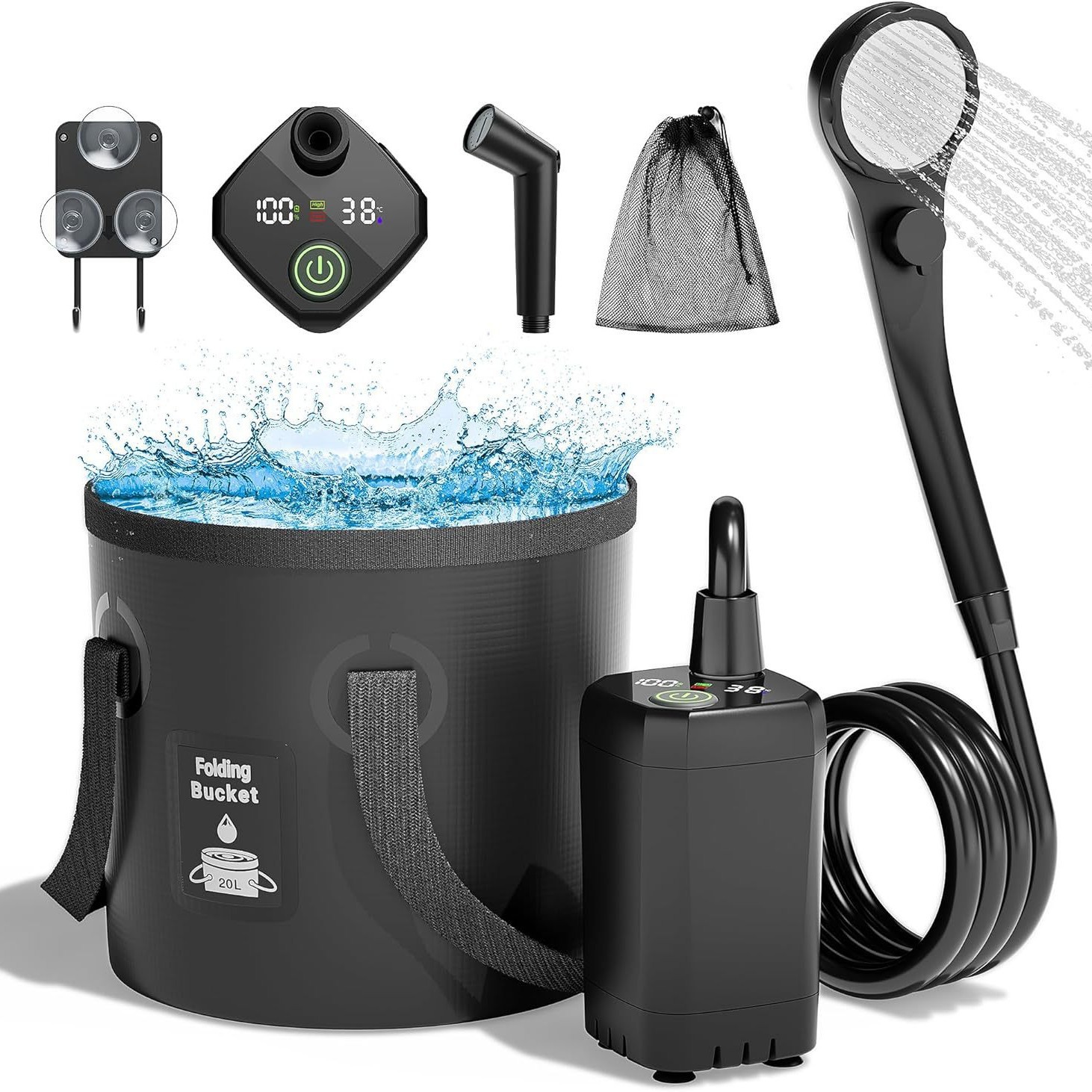 Portable Camping Shower - Przenośny, samozasysający, elektryczny prysznic zewnętrzny, prosta