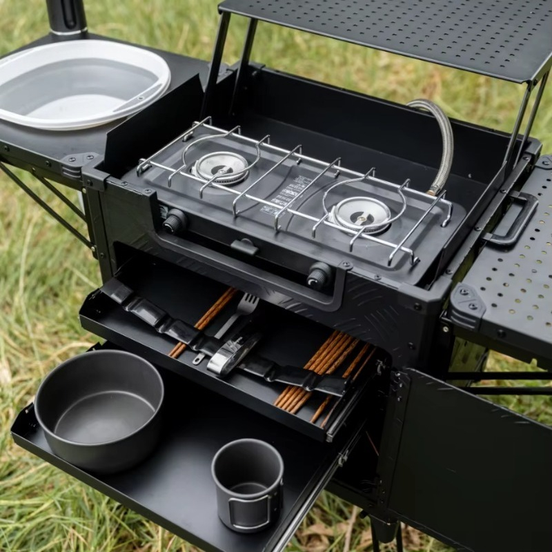 Outdoor Camping Kitchen With Sink - Wielofunkcyjna Składana Kuchnia Kempingowa na Zewnątrz