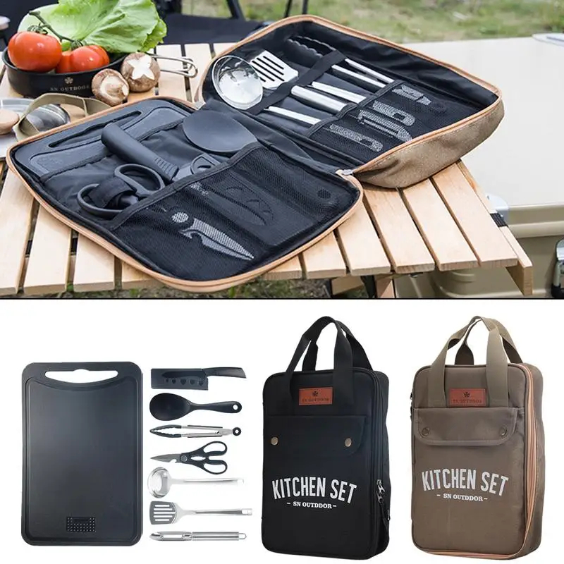 Outdoor Camping Kitchen With Sink - 8-częściowy zestaw naczyń kuchennych na kemping,