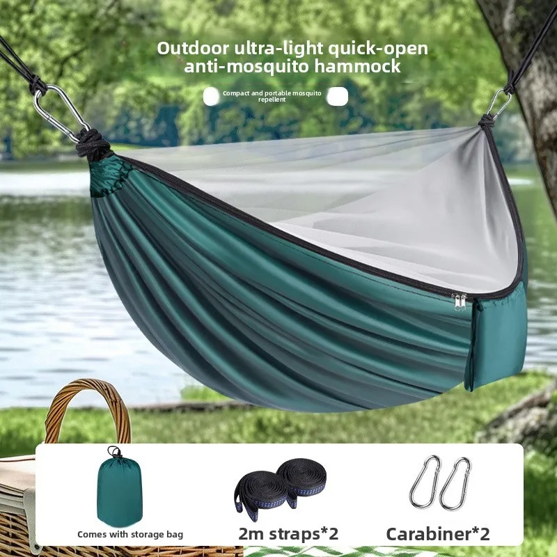 Camping Hammock - Lekki hamak kempingowy z moskitierą 270x140cm,